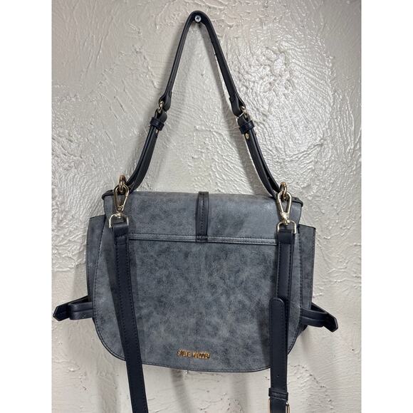 Steve Madden Gray Crossbody Saddle Bag Adjustable Strap Marbled Textured - Picture 4 of 6
